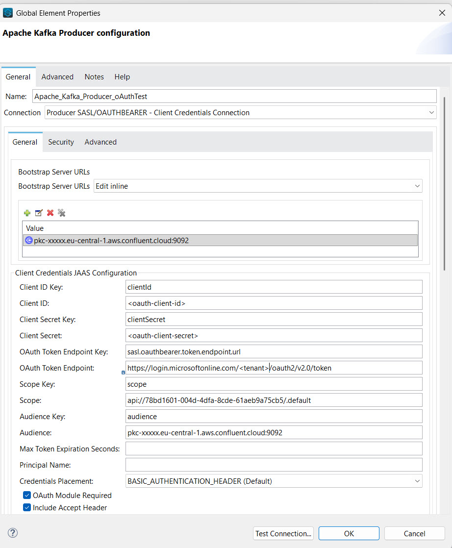 Apache Kafka Producer OAuth Configuration - General Tab