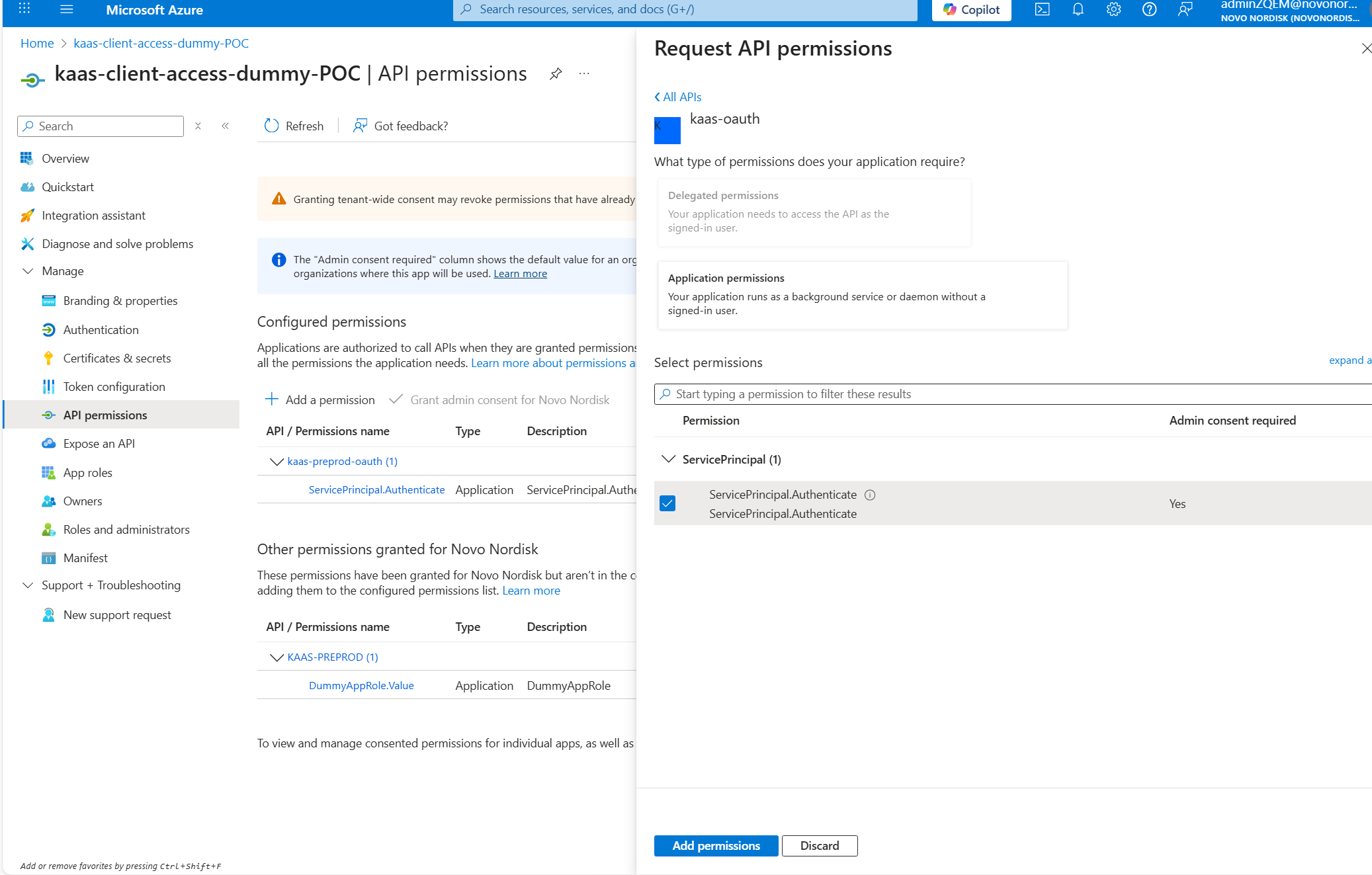 Azure Portal API Permissions